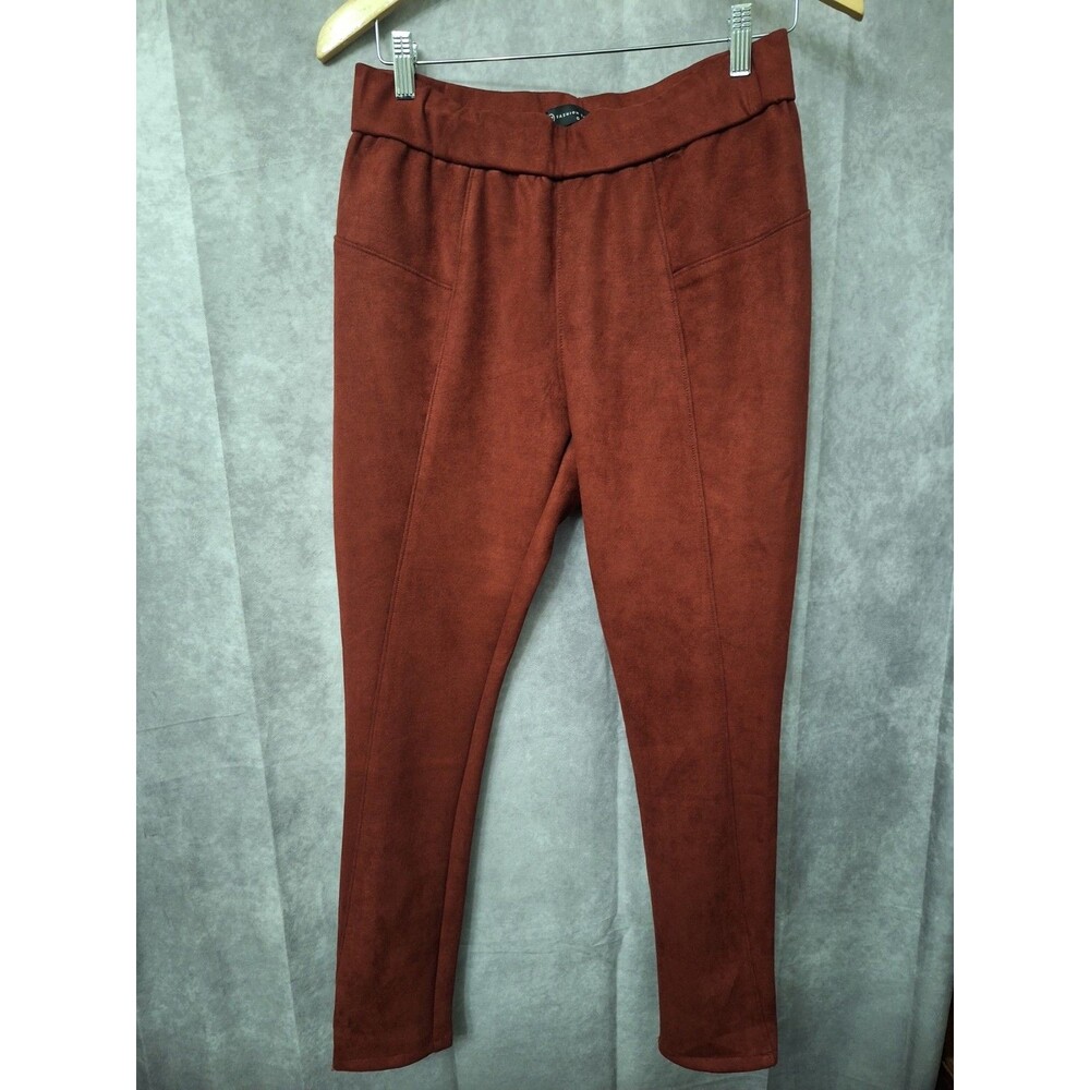 Faux Suede Pull  Pants Womens Sz XL Burgundy Ponte Tapered Career Winter Office